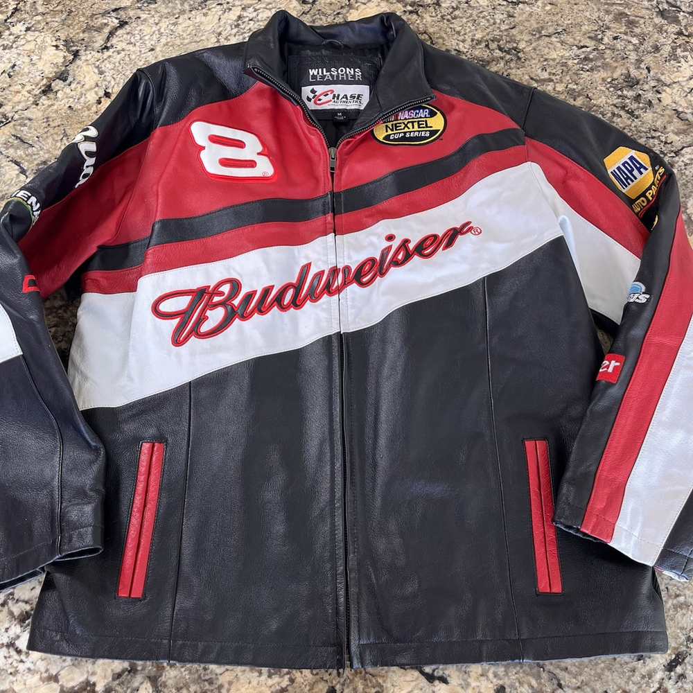Size M Wilsons Leather Men’s Jacket Chase Authentics NASCAR Dale Jr. Budweiser